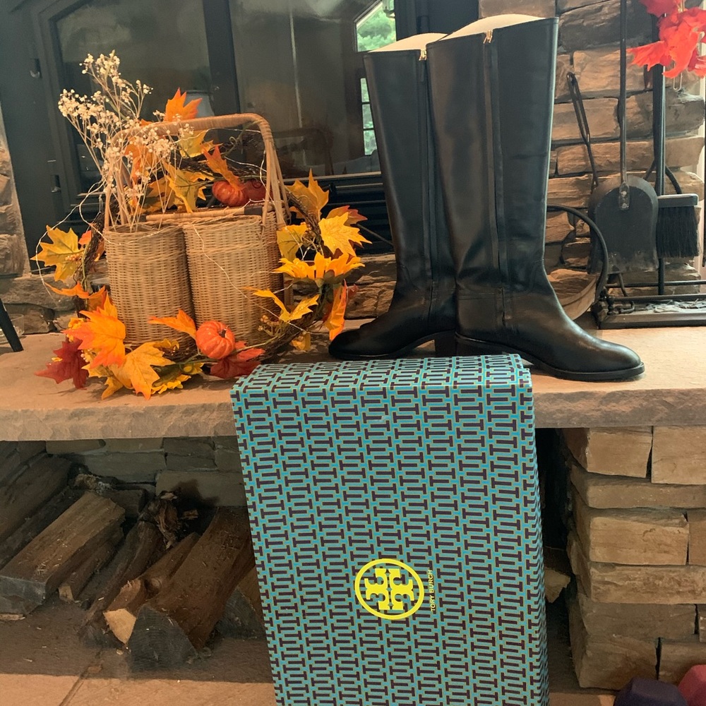 Tory Burch tall black leather boots